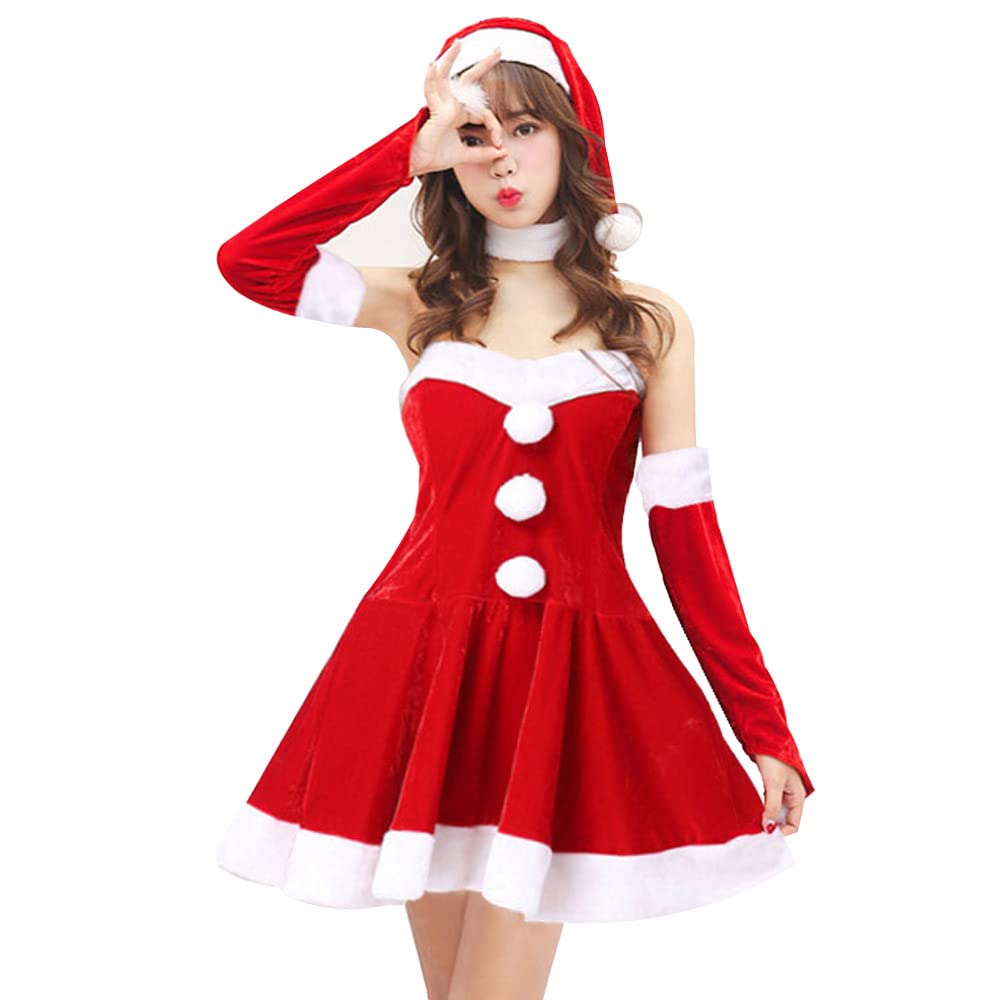 クリスマス サンタ コスプレ 衣装 レディース サンタ コスプレ ハロウィン 仮装 可愛い コスチューム 4点セット (1)今日は30パーセント