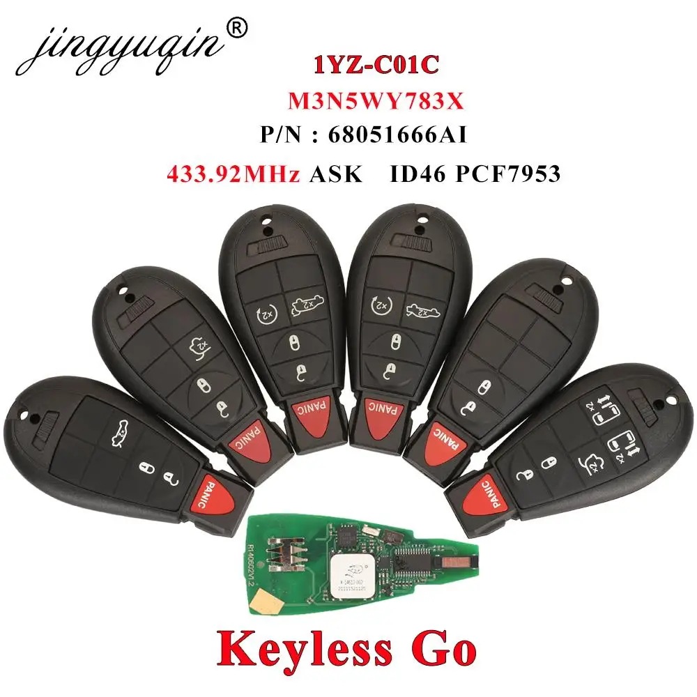 ジンユーチン 433MHz ID46 リモートカーキーレス ゴー 対応 ジープ・グランドチェロキー クライスラー・タウン＆カントリー 300 ダッジ・キャラバン 1YZ-C01C スマートキー 輸入品