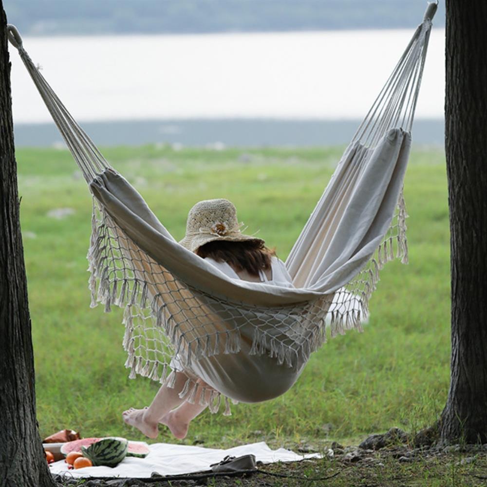屋外ハンモックシングルダブルキャンプハンモックスウィングスプリングスプリングタッセルベンドスティックキャンプキャンプキャンプアンチローリングキャンバスハンギングバスケット 12,773円