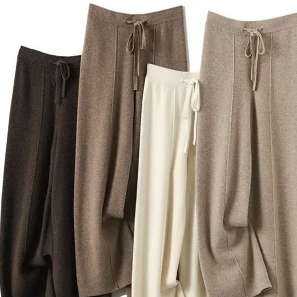 純粋なウールのニットのワイドレギンスのズボン