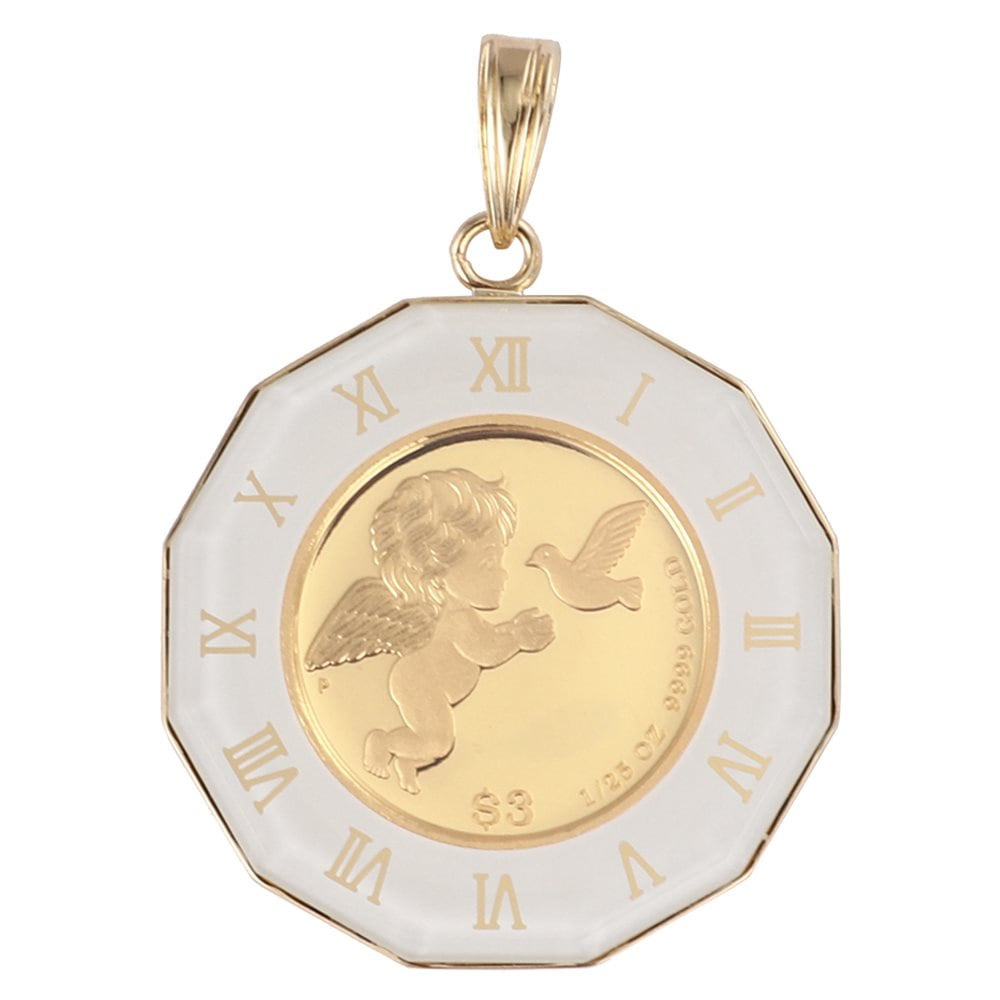 純金 K24 エンジェル 1/25oz 金貨 ペンダントトップ コイン アラベスク ホワイト 時計文
