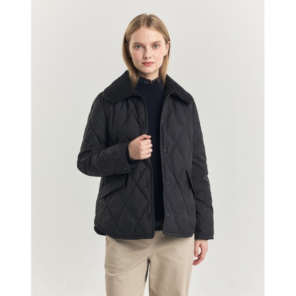 (ヘッジズレディース) 24FW 取り外し可能なニットカラーショートウェイトグースダウンジャンパーブラック HSJU4D907BA