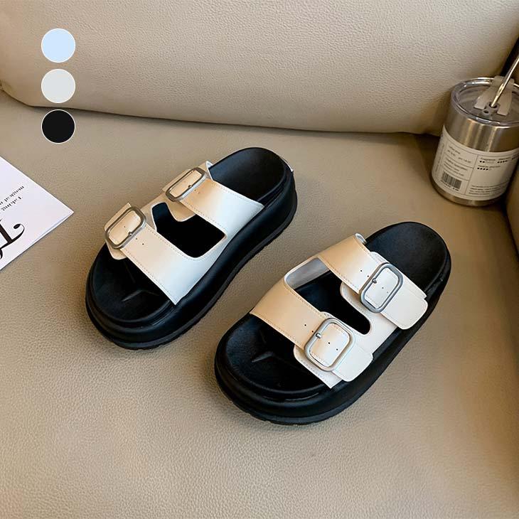 【韓国ins大人気】ダブルベルト サンダル フラット 厚底 ストラップ カジュアル リゾート 韓国ファッション【k3-xy118】【予約販売：15-20日】60込