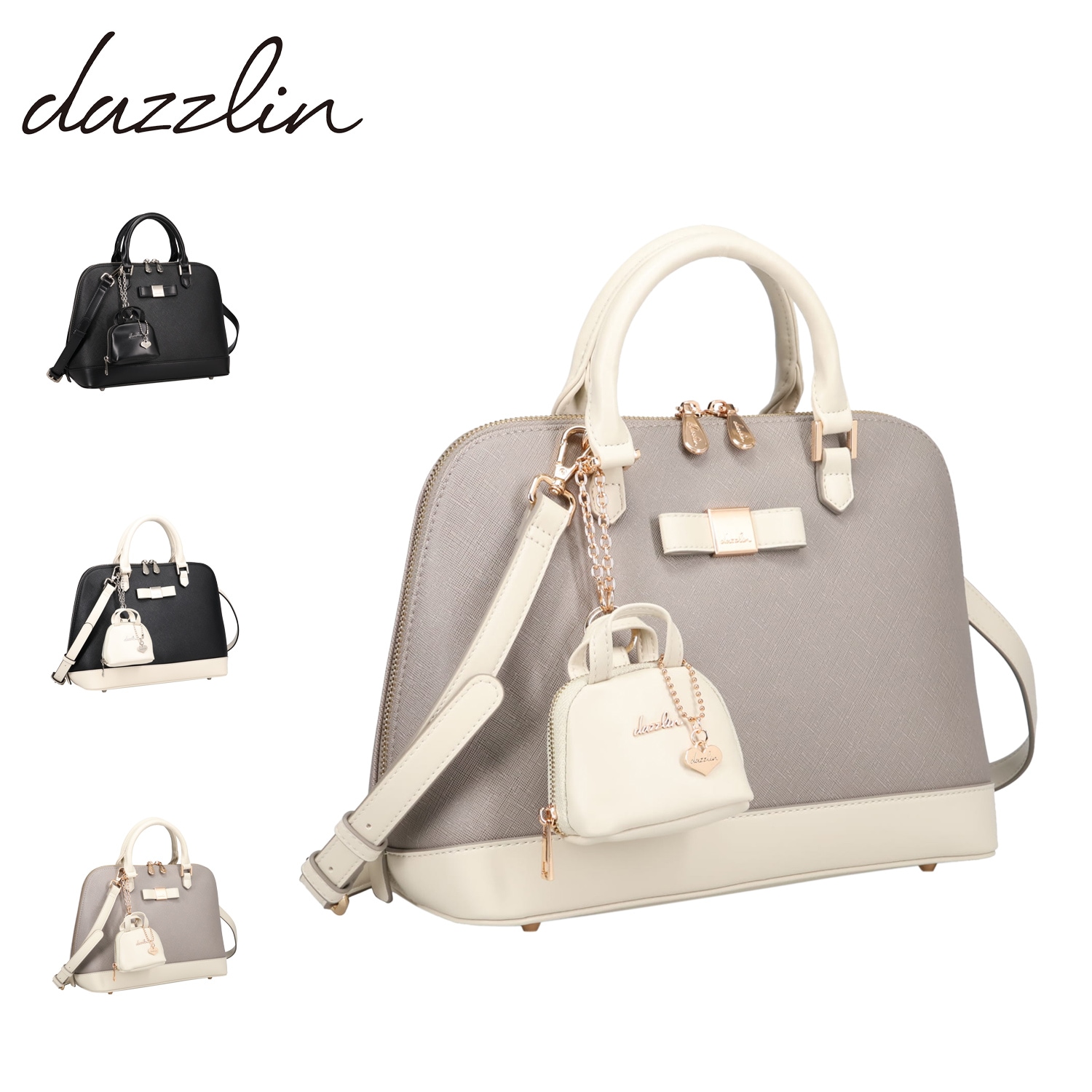 ハンドバッグ ミディアム ショルダー レディース 斜めがけ 大人 軽量 バレッタリボン エコバッグ入バッグチャーム付 DAZ60020B