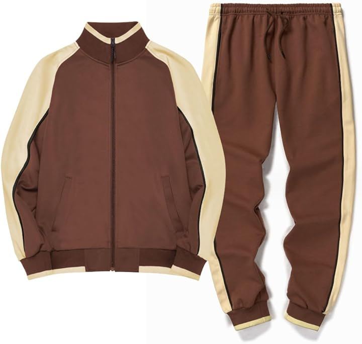 ジャージ 上下セット セットアップ スエット 長袖 スポーツウエア 部屋着 メンズ 男女兼用 ユニセックス ファッション 練習着 (ブラウン, M)