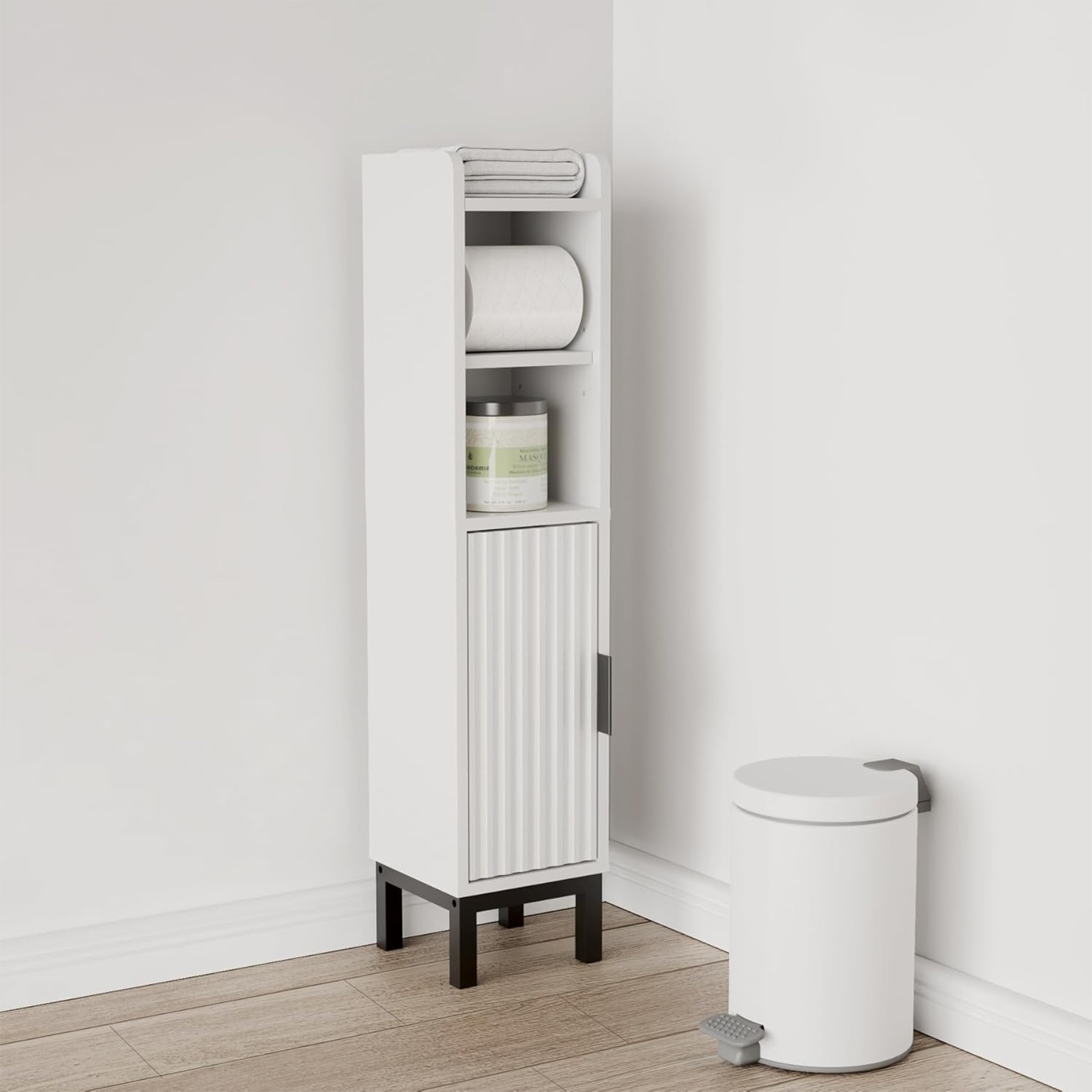 トイレ 収納 隙間収納ラック スリム 幅18cm 高さ82.3cm 可動棚 防水素材 省スペース ホワイト