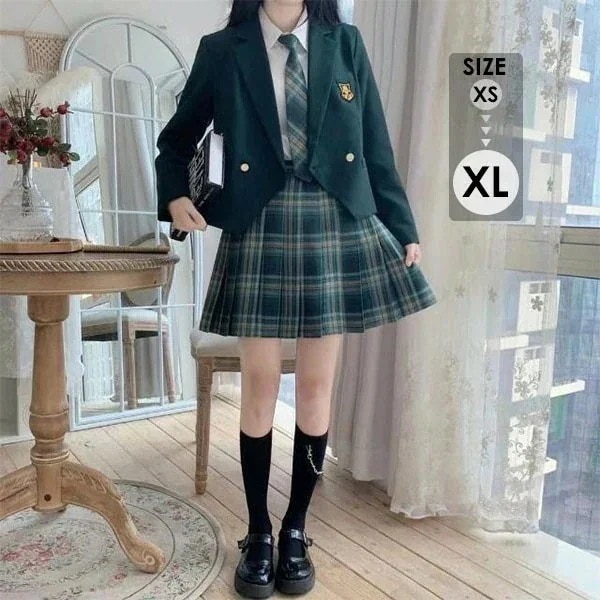 制服 セット スカート ブレザー リボン ネクタイ 女子 入学式 卒業式 学生服 シャツ プリーツスカート 長袖 女子高生 JK 高校生 チェック柄 緑 グリーン ベージュ レディース ジャケット 受