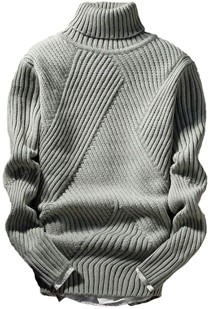 ハイネック ニット セーター メンズ タートルネック トップス 長袖 ロングスリーブ 袖あり( グレー, L)