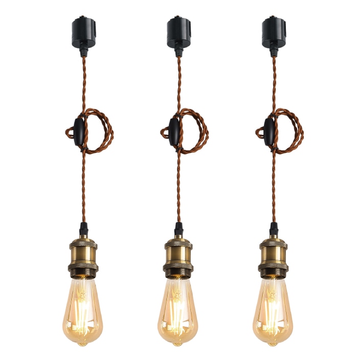 ペンダントライト 3灯セット E26口金 LED電球付き エジソン電球 60W形相当 電球色 電球ソケット 照明器具 配線ダクトレール用 天井照明 吊り下げ 100cm調節可能 レールライト