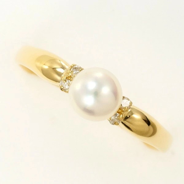 K18 18金 YG リング 15.5号 パール(真珠) 約5.5mm ダイヤ ジュエリー 中古