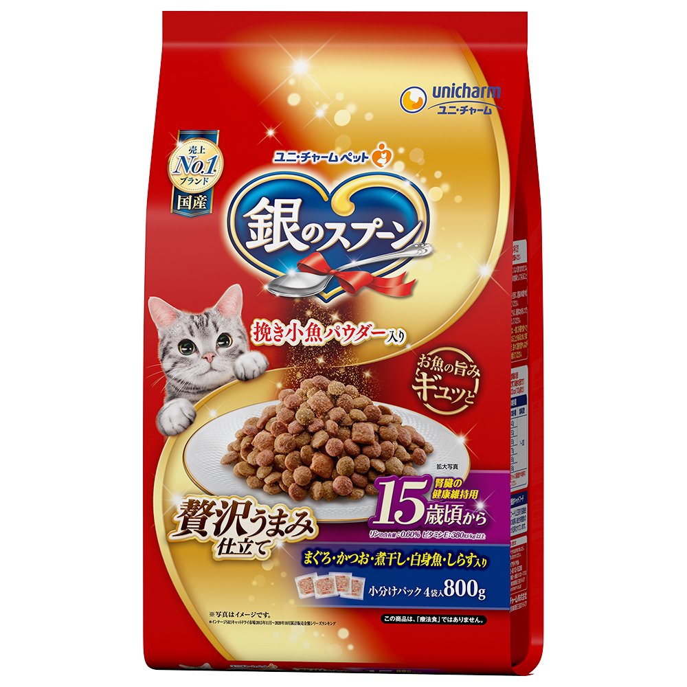 キャットフード　贅沢うまみ仕立て　腎臓の健康維持用　１５歳が近づく頃から　まぐろ・かつお・煮干し・白身魚・しらす入り　８００ｇX８　ＣＲＣ35―15―88―20―00