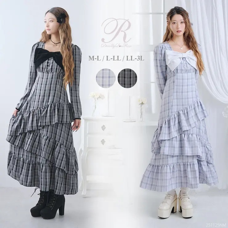ビッグリボンアシメフリルティアートワンピース【大きいサイズ有り】 量産型 地雷系 夢展望 Rose（ローズ）