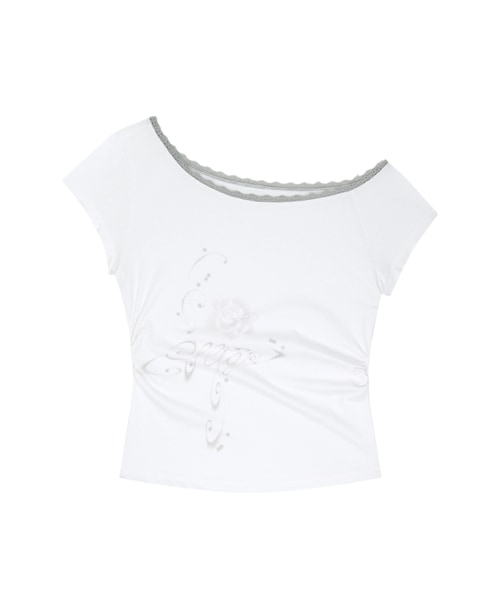 【ILLIGO】 SAESO FLORAL ONE SHOULDER SHIRRING TOP WHITE 正規品