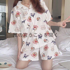 漫画の韓国版かわいいアンパンマン学生パジャマセット女性の夏半袖ショーツソフトガールイン家庭服