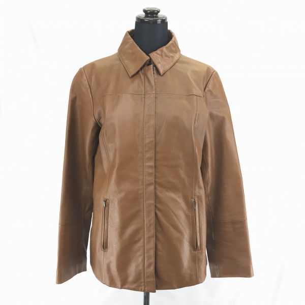 無印良品山羊革/ゴートレザージャケット【Womens size-L/キャメル】比翼仕立て/スプリングホック/両サイドジップポケットBC221W