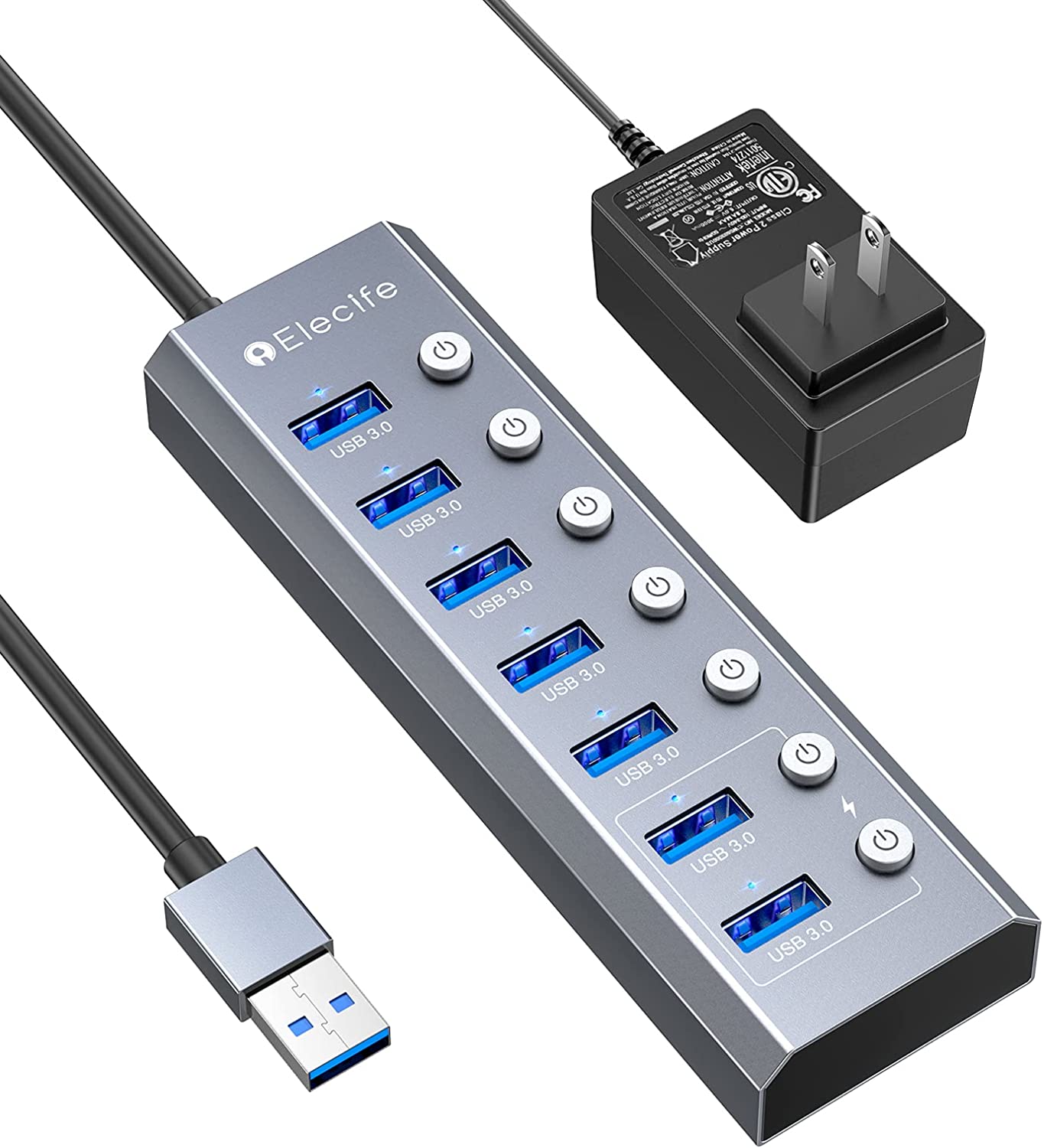 【本日限定価格】 Elecife アルミニウム 電源付き ACアダプタ付 5V/3A 独立スイッチ付