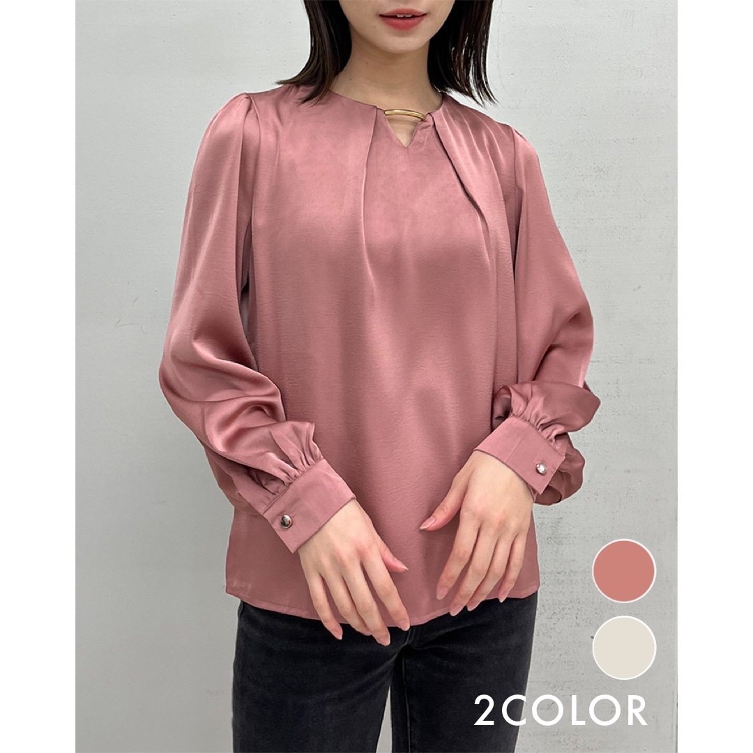 Vネックメタル付きシフォンブラウス