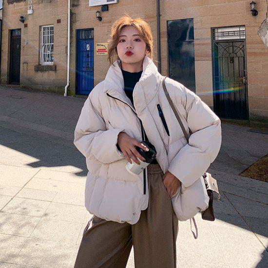 ダウンジャケット ダウン ジャケット アウター ルーズ ハイネック オーバーサイズ シック 大人 暖かい ふわっとしたデザイン レディース 差し色 ライン ポケット ダウンコート シルエット