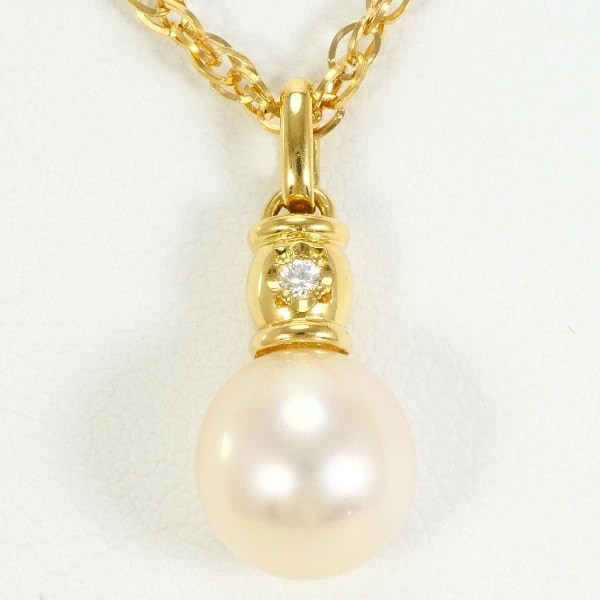 K18 18金 YG ネックレス アコヤ真珠 ダイヤ 0.02 カード鑑別書 ジュエリー 中古
