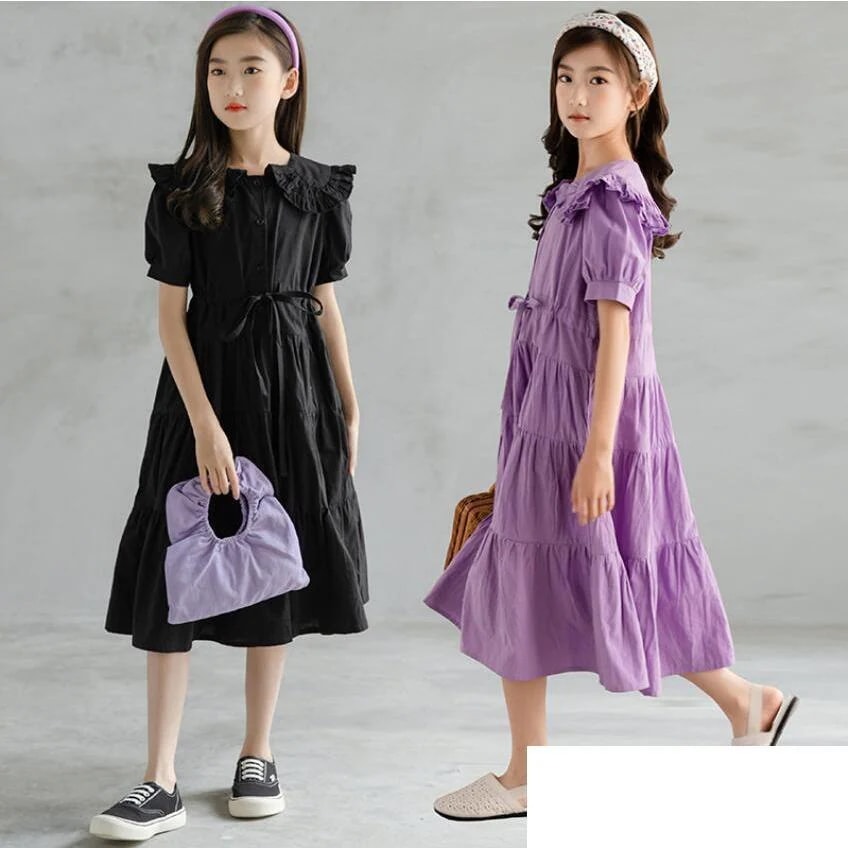165cm 160cm 150cm 140cm 130cm パープル120cm ブラック 夏プリンセススカート夏服フレアワンピース キッズ 女の子半袖ワンピース 【Primepic】【急速出荷】子供服