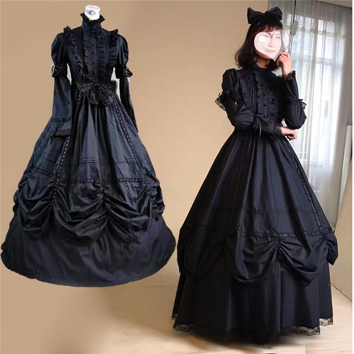 【人気製品 急速出荷】 宮廷服ドレス 仮面舞踏会ドレス ゴシック様式 ビクトリア 風 学園祭 文化祭 舞踏会 S~XL 黒 コスチューム パーティードレス