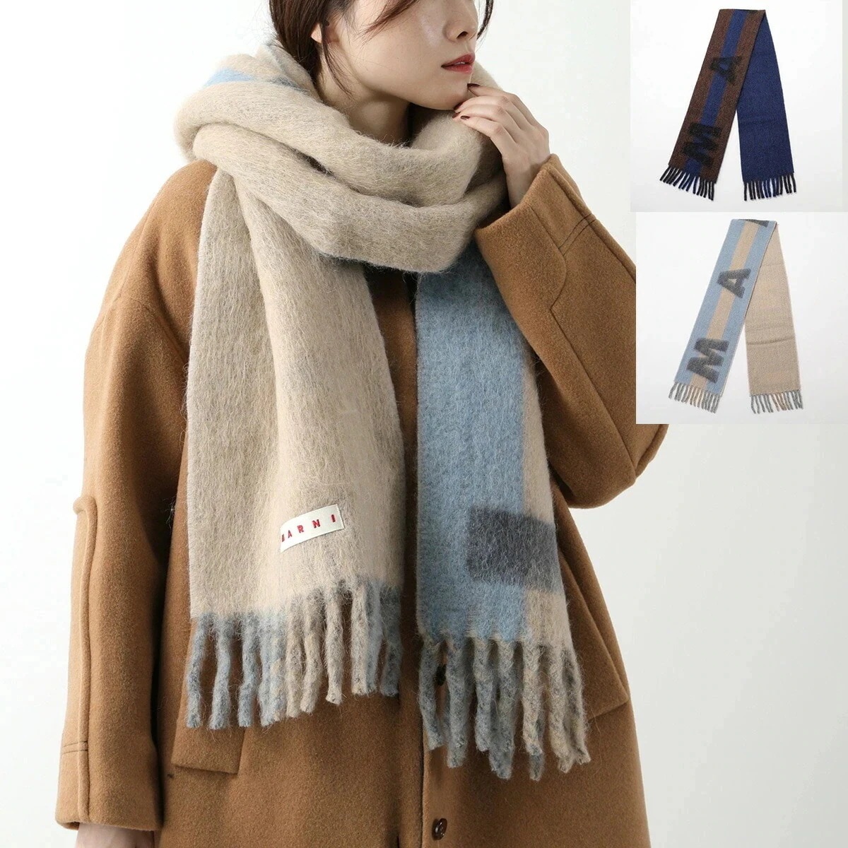 MARNI マルニ マフラー SCMC0128Y0 UAW041 レディース ロゴ ストライプ フリンジ 大判 ストール ウール モヘア アルパカ カラー2色