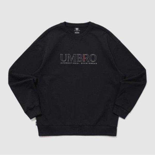 長袖Tシャツ PQA UQ121CFS16-BLK エッセンシャルプラス 刺繍レタリング トレーナー BLACK