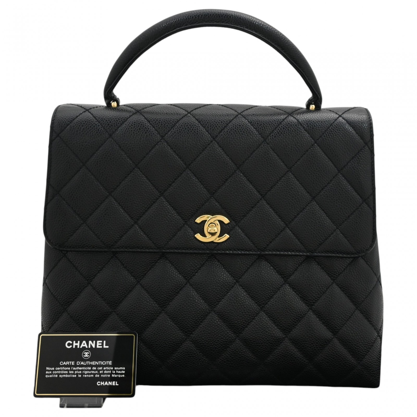 【中古】シャネル ココマーク キャビアスキン マトラッセ ハンドバッグ ブラック ゴールド金具 Aランク ch63295cc