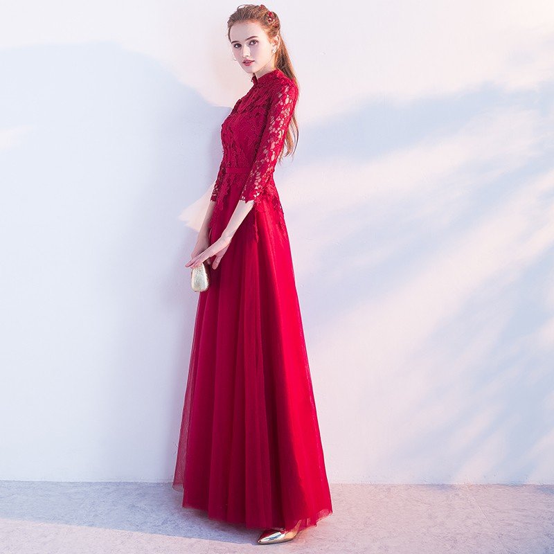 カラードレス 長袖 パーティードレス 演奏会 aラインドレス 結婚式 二次会 ロングドレス イブニン