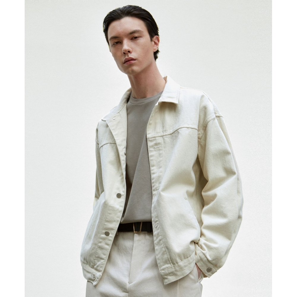 NICK&NICOLE スタッズ付きコットントラッカージャケット_クリーム