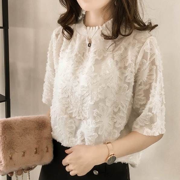 即日発送大人可愛い トップス シンプル 透け感 主役級 存在感 春 かっこいい かわいい 20代 レディース 袖付き ブラウス ママ こなれ感 個性的 シャツ 夏 きれいめ 花柄 シースルー キュート 8,760円