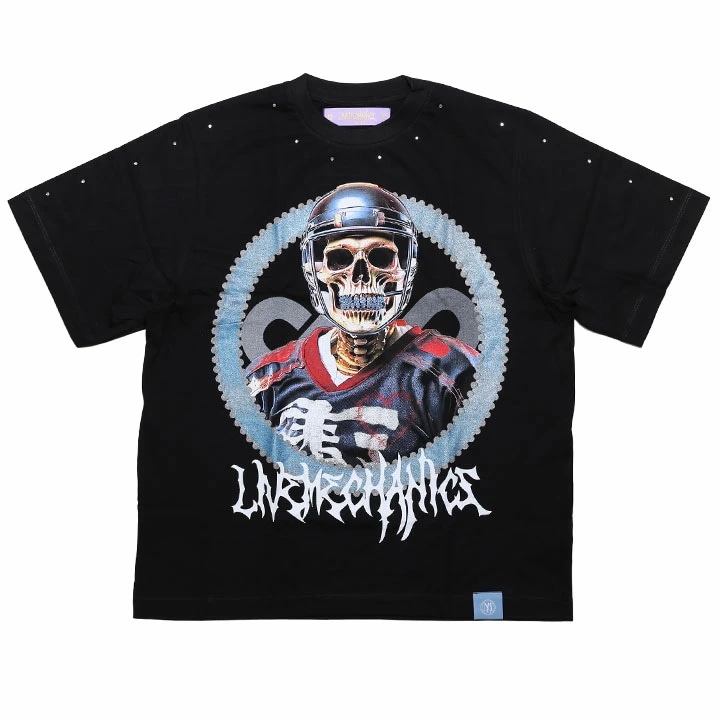 LIVE MECHANICS Tシャツ 半袖 メンズ レディース 春夏用 黒 大きいサイズ ライブメカニクス おしゃれ 派手 アイスホッケー スカル ボーン 骨