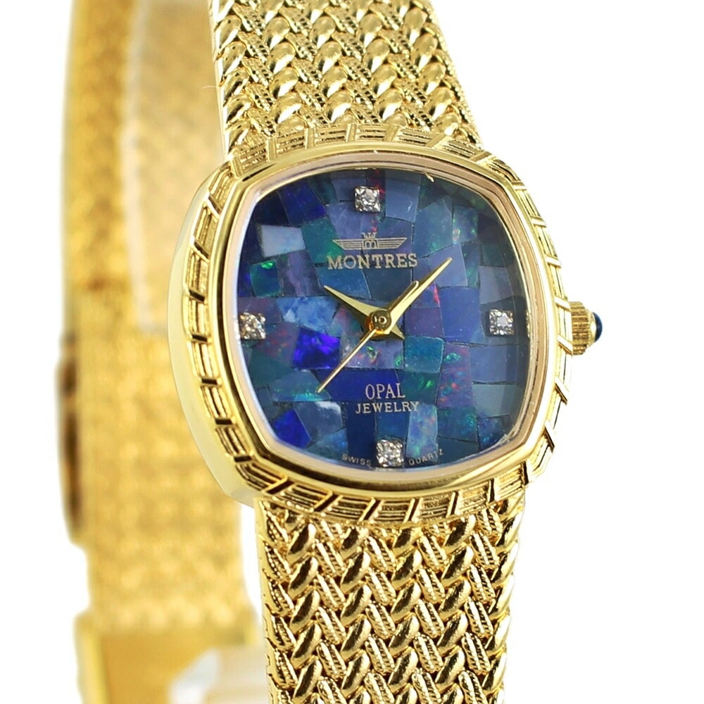 モントレス 腕時計 手表 レディース 天然石 オパール 文字盤 青 ステンレス ゴールド ブレスレット 時計 小さめ レトロ クラシック 彼女 妻 母親 祖母 叔母 プレゼント お祝い 結婚式 誕生日