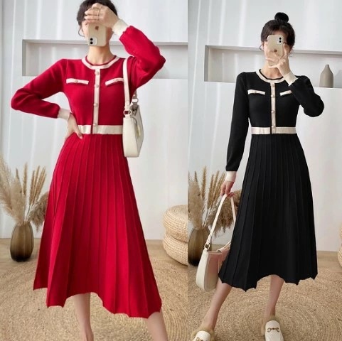 ニットワンピース 厚手 フリル 長袖 スリム 着痩せ カットソー 大きいサイズ レディース 秋冬 結婚式 きれいめ タイト フォーマル 大人 上品 チュニック one-piece