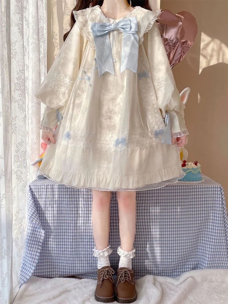 秋の新作 ロリータ 蝶結び つぎて ワンピース 女子学生 プリンセススカート