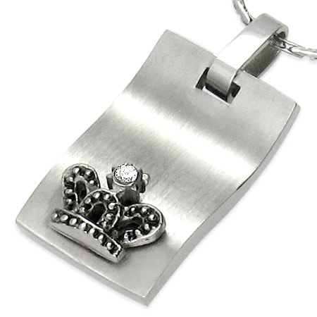 プリンセスクラウンペンダントトップ ステンレス 首飾り 王冠 ティアラ 男性 女性 ドッグタグ 四角