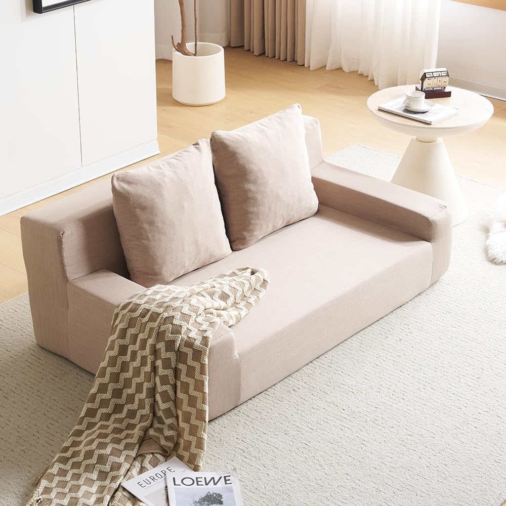 オーエスジェイ(OSJ) ソファー 2人掛け フロアソファー 洗えるカバー 幅136cm クッション2個付き ローソファー コンパクトソファ ソファ レトロモダン 北欧 カーキー