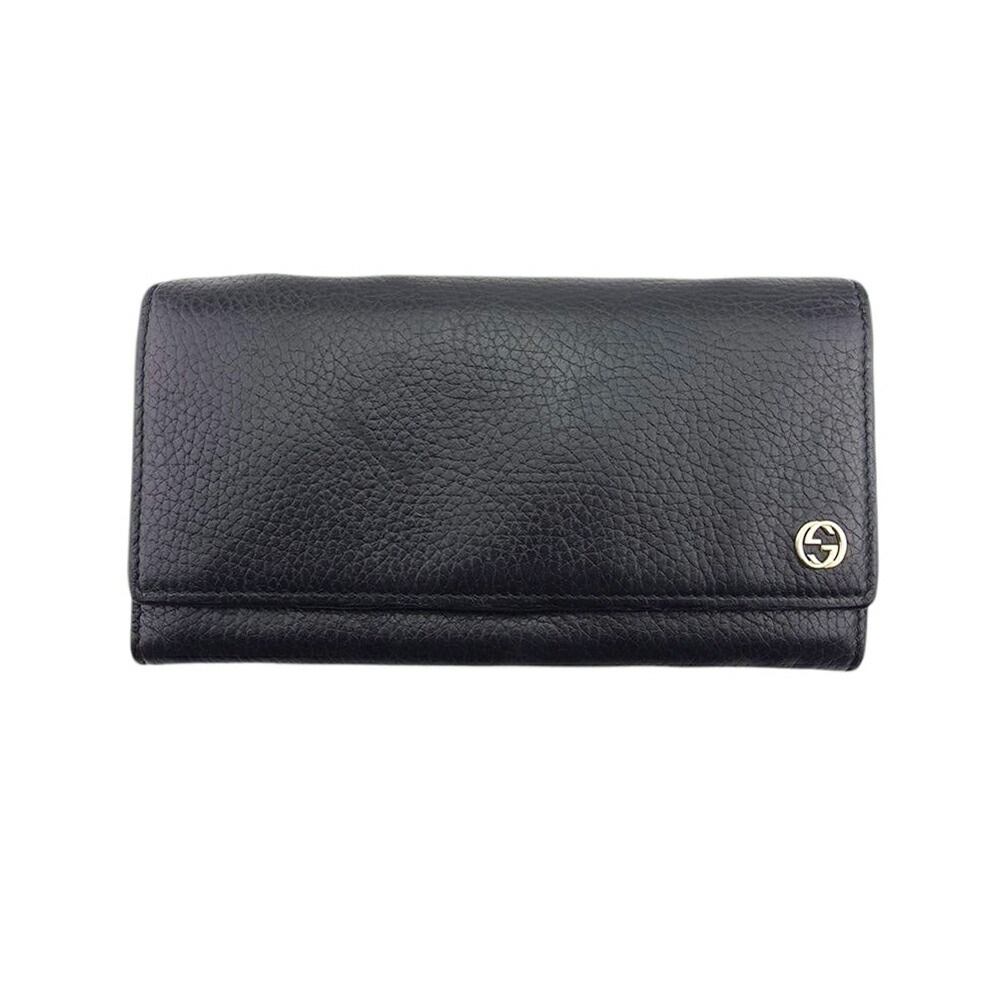 長財布 インターロッキングG ダブルG ブラック ゴールド レディース 中古