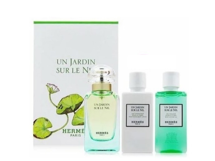 HERMES SET 2761 UN JARDIN SUR LE NILエルメス ナイルの庭コフレ3点セット 1.オードトワレ 50ml sp 2.ボディローション 40ml 3.バス＆シャワージェル