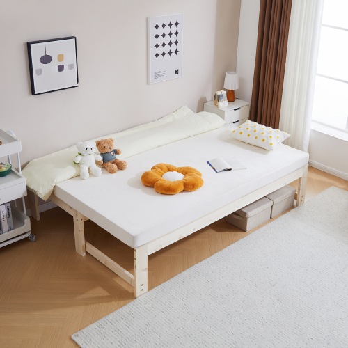 【幅140cm】ソファベッド ディベッド 木製 伸長式ベッド ダブル D 2way 無塗装 天然無垢材 天然木 パイン材 フレームのみ すのこ 幅79～140cm×長さ195cm シングル セミシング