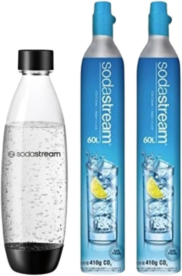 ［公式］ソーダストリーム ガスシリンダー 60L 2本セット(新規購入用) 食洗器対応1Lボトル（ブラック）付き