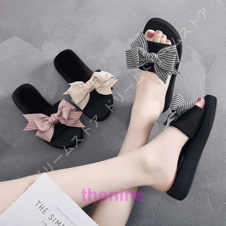 ビーチサンダル 厚底 レディース ミュール サンダル ウェッジソール 厚底サンダル 美脚 疲れにくい 海 旅行 歩きやすい おしゃれ スリッパ リボン 6cm 海 梅雨