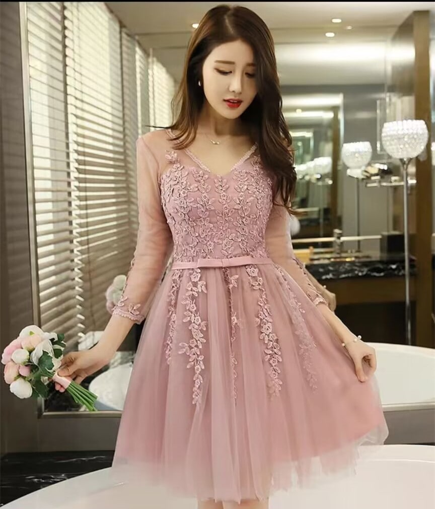 2023新作 パーティードレス パーティドレス ピンク 刺繍 レース Aライン 演奏会 発表会 ピアノ 舞台 ステージ お呼ばれ 大きいサイズ おしゃれ
