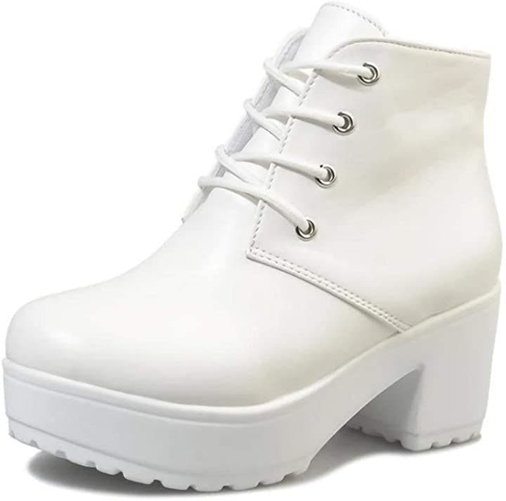 厚底 ショートブーツ ブーティ レディース 編み上げ レースアップ (ホワイト, 25.5～26.0 cm)