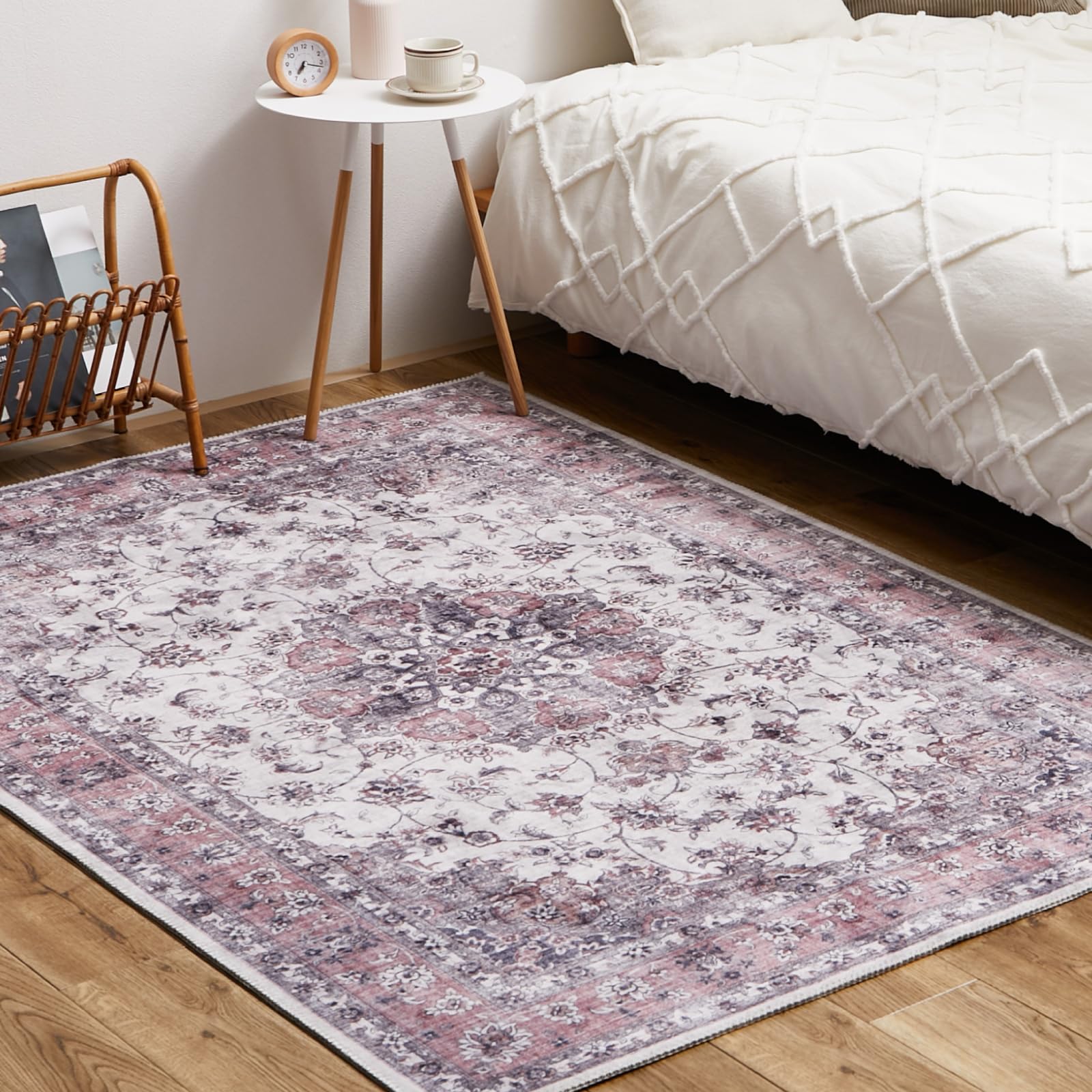 萩原 ラグ ピンク 約230×330cm 「カメオ」 転写プリントラグ 洗える 滑りにくい加工付き ホット対応