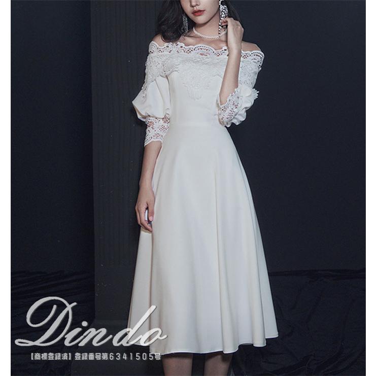 パーティー 結婚式 服装 ドレス パーティードレス ロングドレス ワンピース レース オフショル ワンカラー 五分袖 七分袖 清楚 フェミニン 細見え 7,949円