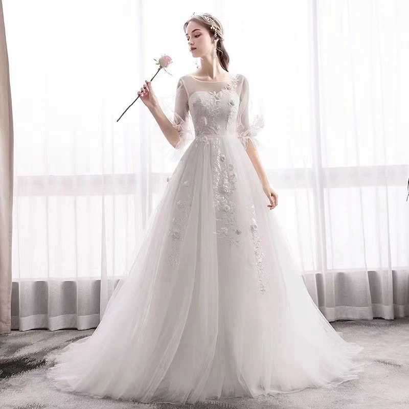 ウェディングドレス ウェディングドレス白 パーティードレス トレーンライン 花嫁ロングドレス 簡約 結婚式 露背 二次会 エレガント レース お呼ばれ 挙式