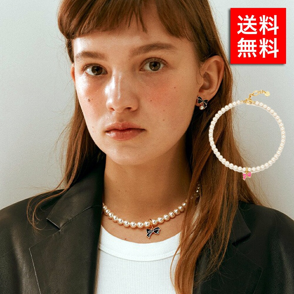 リボン パール ネックレス リボン 韓国 ファッション アクセサリー ユニセックス