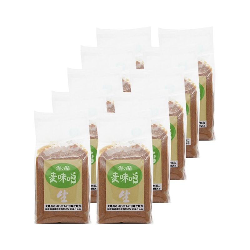 海の精 麦味噌 国産特栽 1kg 10袋セット 生タイプ 味噌汁 調味料 大豆 大麦 国産