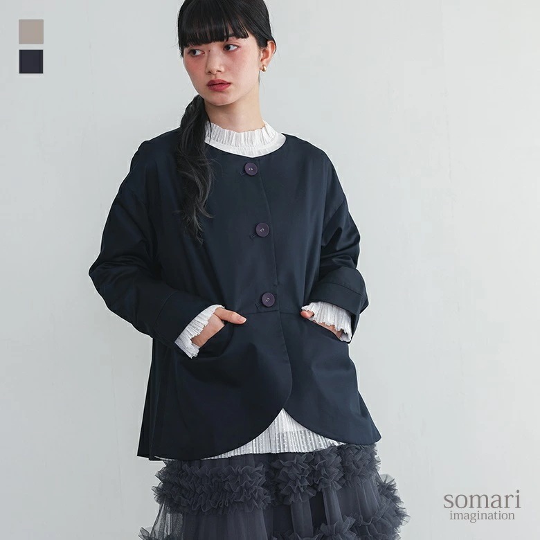 ノーカラージャケット レディース ジャケット ライトアウター スプリングコート セットアップ タック 長袖 羽織 結婚式 パーティー きれいめ 春 夏 秋